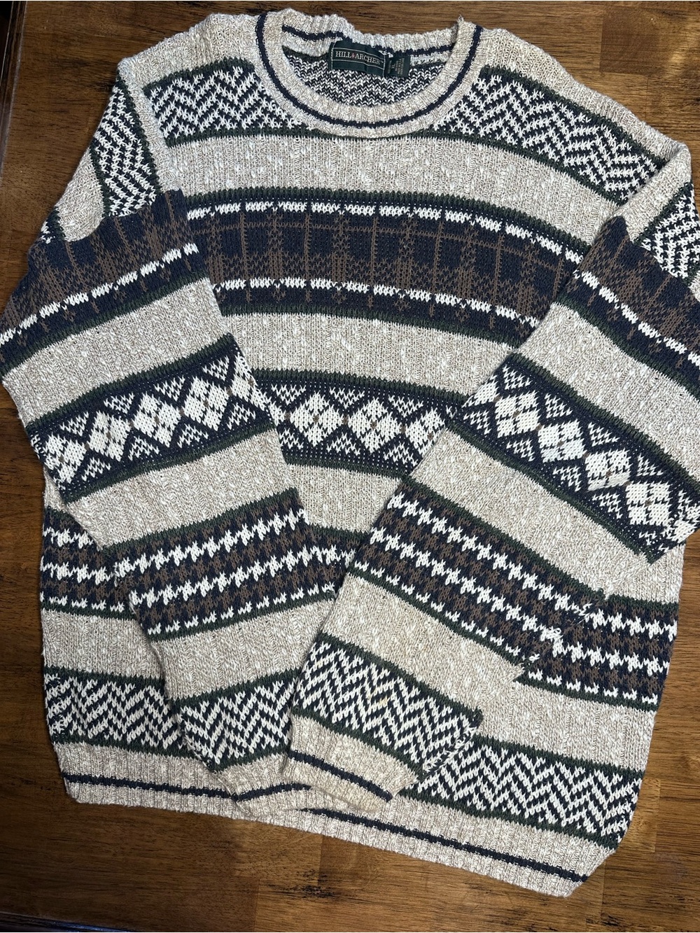 Hill & Archer Beige Patterned Men's Crewneck XLSweater